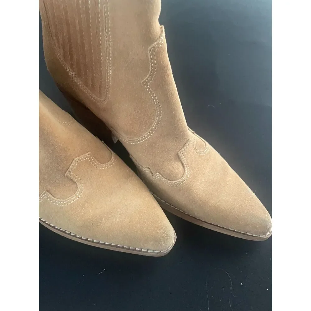 ~ Sam Edelman Suede Ankle Boots 8 Leather Booties Size Tan Camel Brown Western